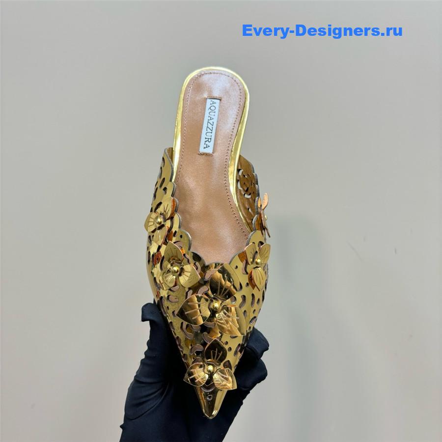 Aquazzura Gold Pointed Flat Mules