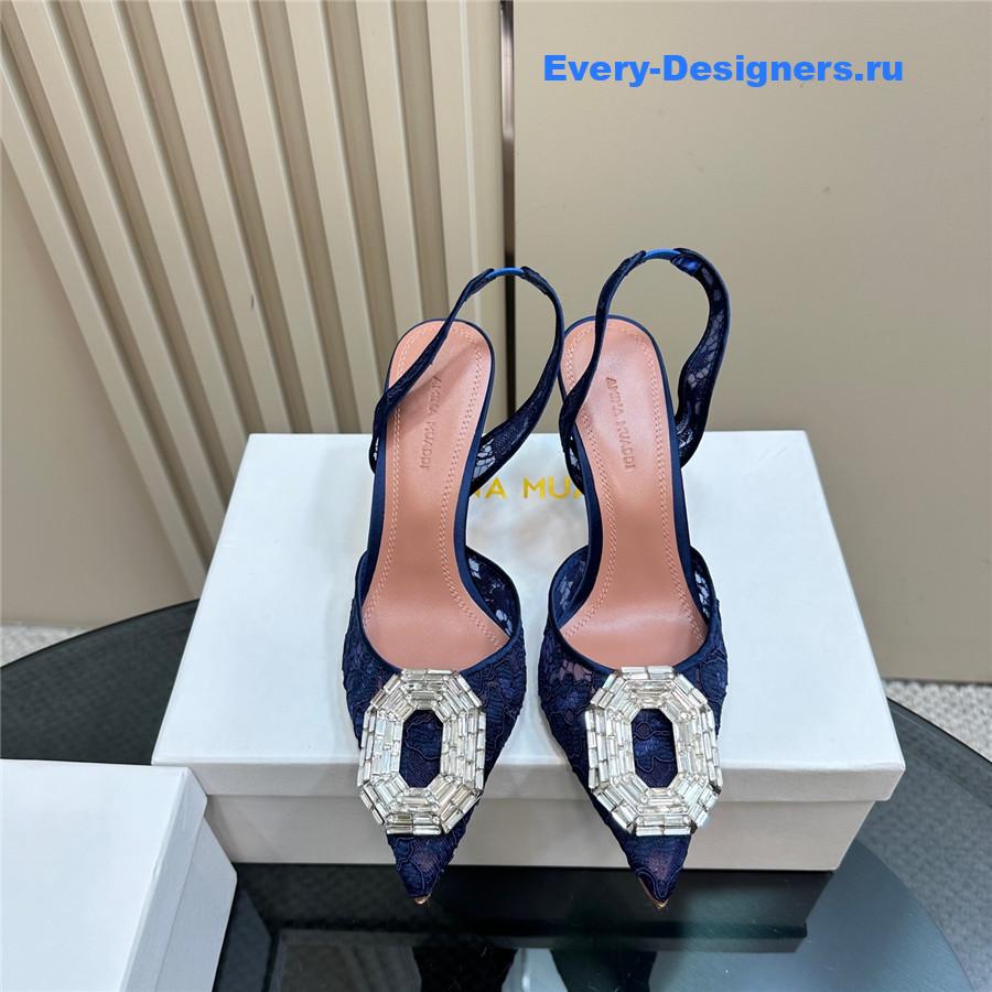 Amina Muaddi Camelia Blue Satin Pumps