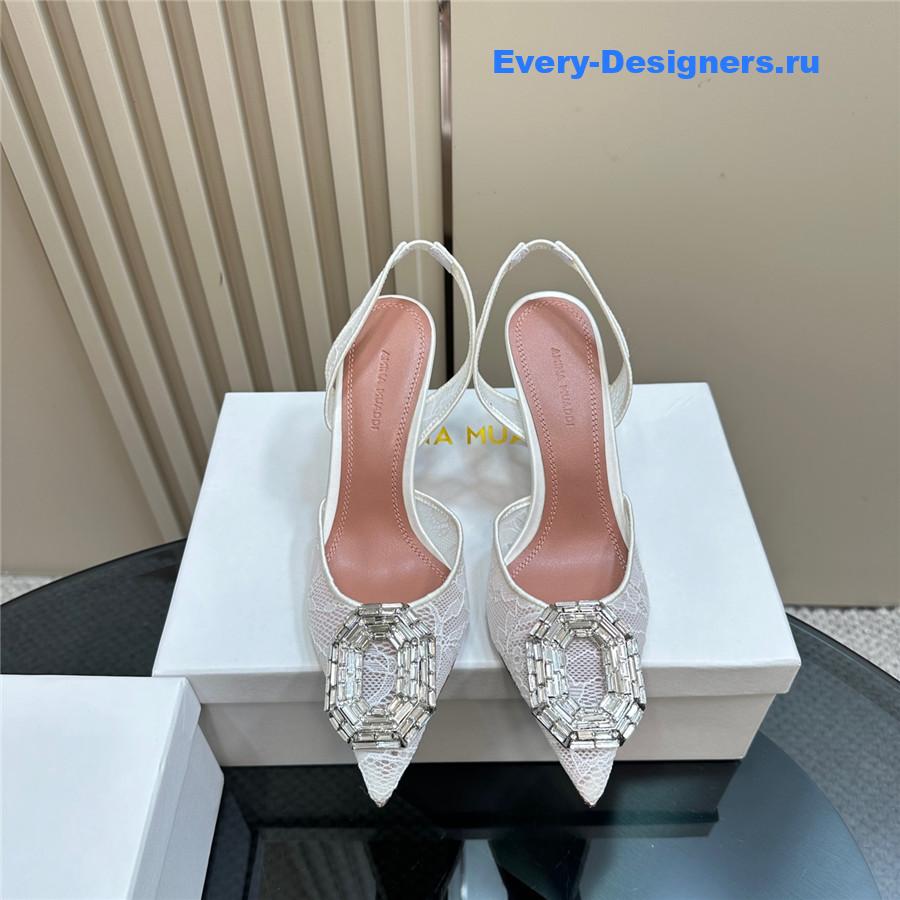 Amina Muaddi Camelia White Satin Pumps
