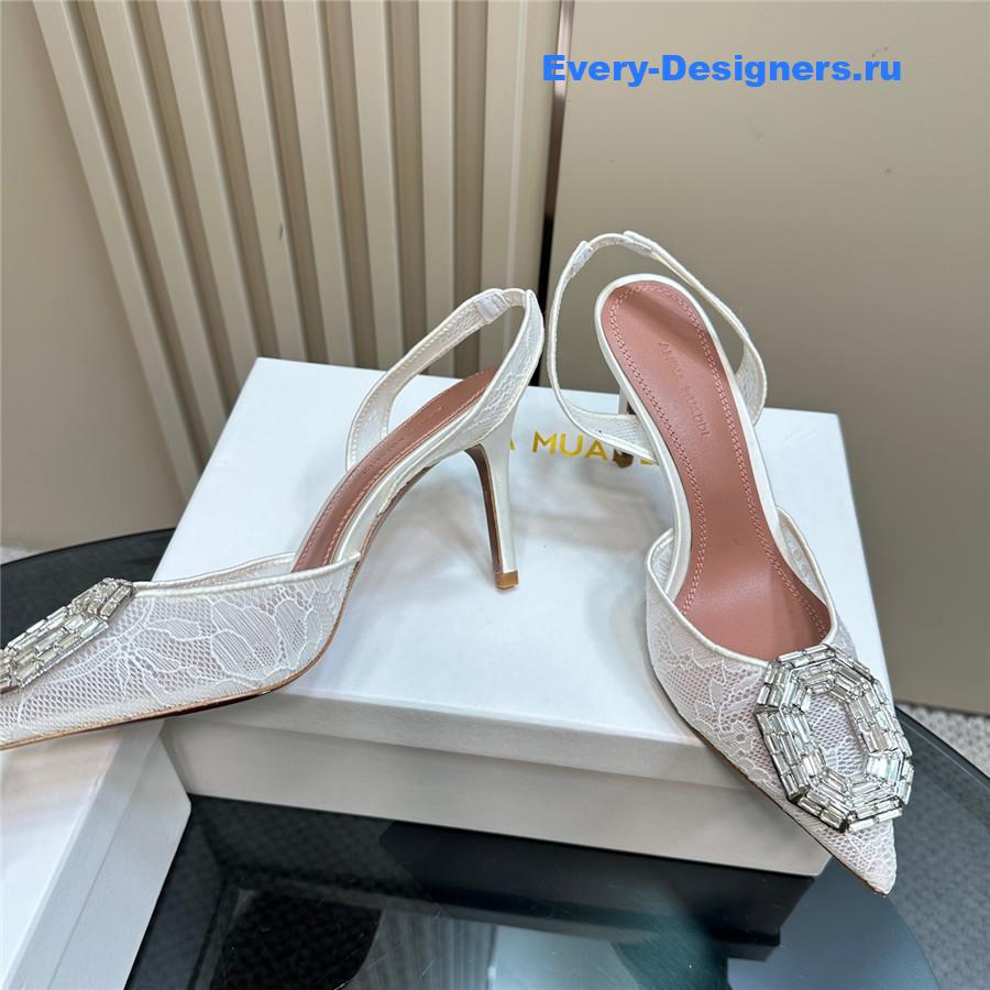 Amina Muaddi Camelia White Satin Pumps