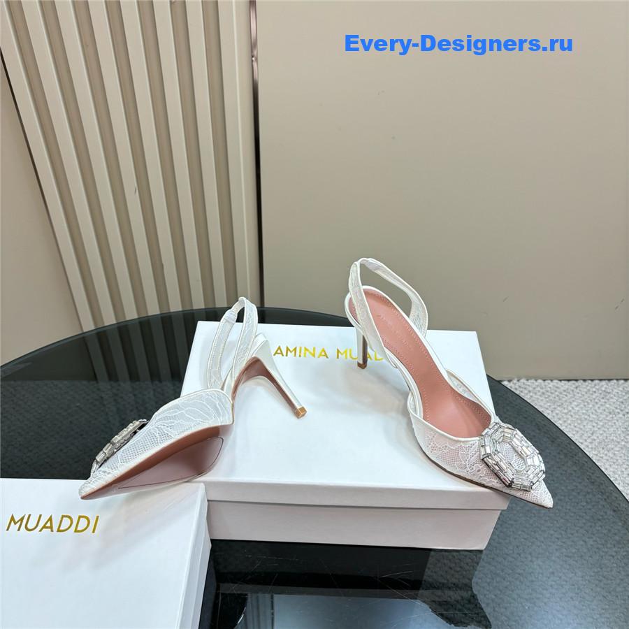 Amina Muaddi Camelia White Satin Pumps