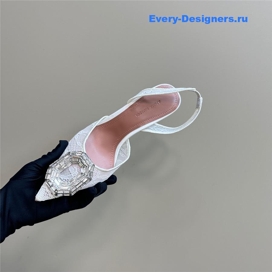 Amina Muaddi Camelia White Satin Pumps