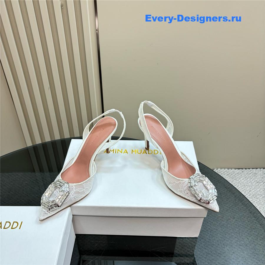 Amina Muaddi Camelia White Satin Pumps