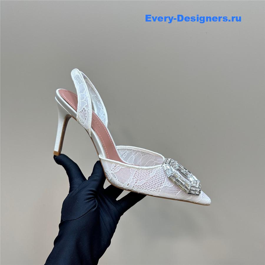 Amina Muaddi Camelia White Satin Pumps