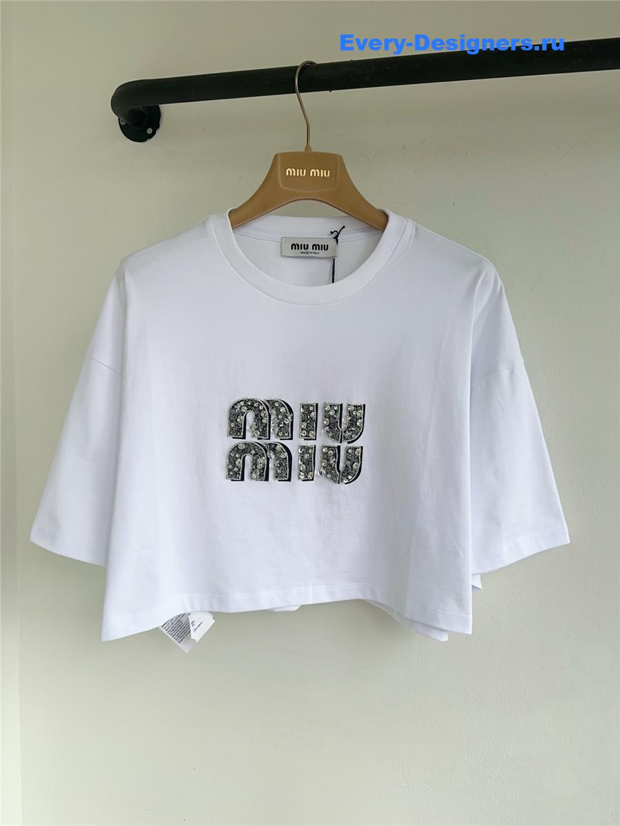 Miu Miu Crystal-Embellished Cotton T-shirt