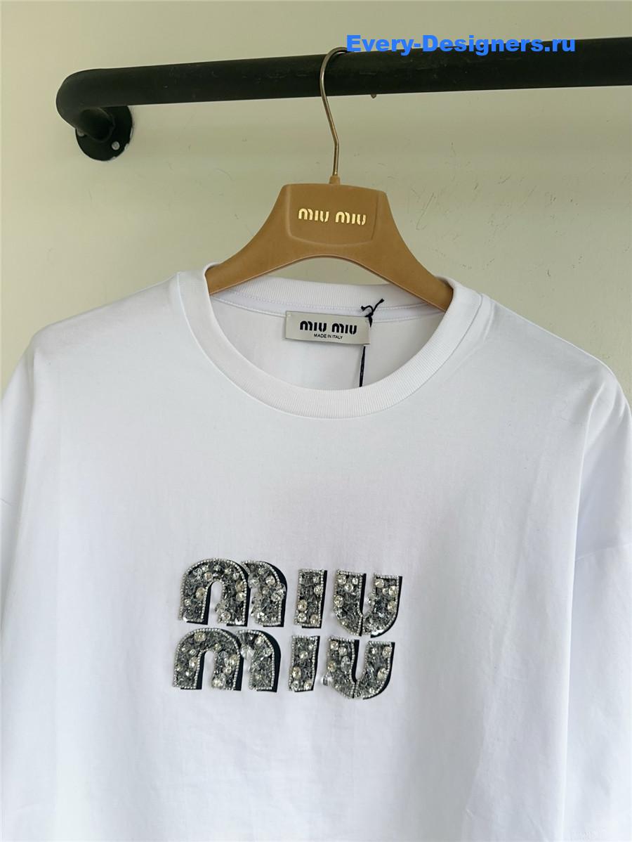 Miu Miu Crystal-Embellished Cotton T-shirt