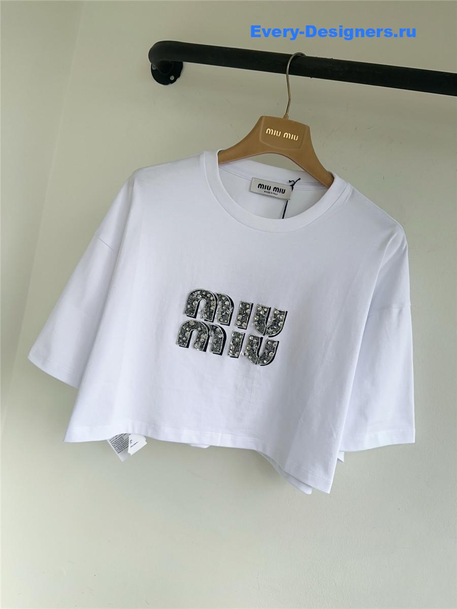 Miu Miu Crystal-Embellished Cotton T-shirt