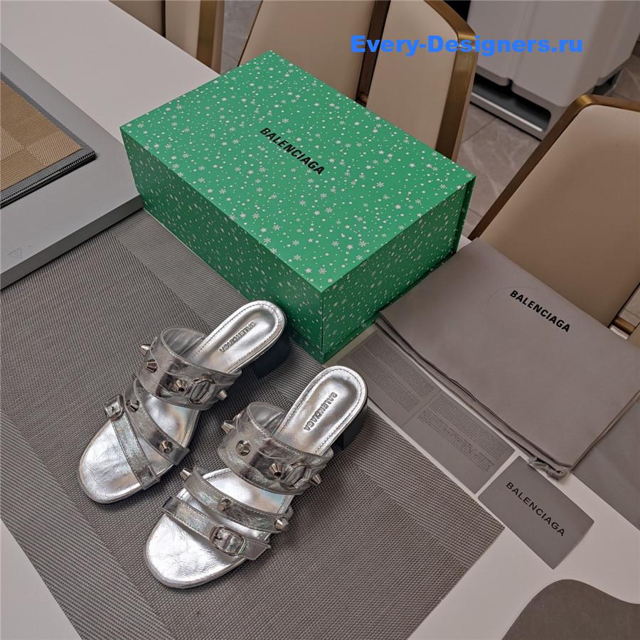 Ba1en*iaga silver buckled mule heeled sandals