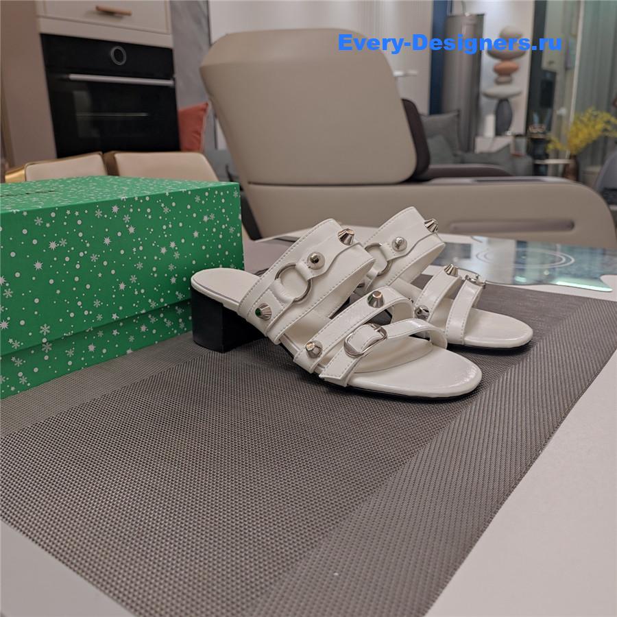 Ba1en*iaga white buckled mule heeled sandals