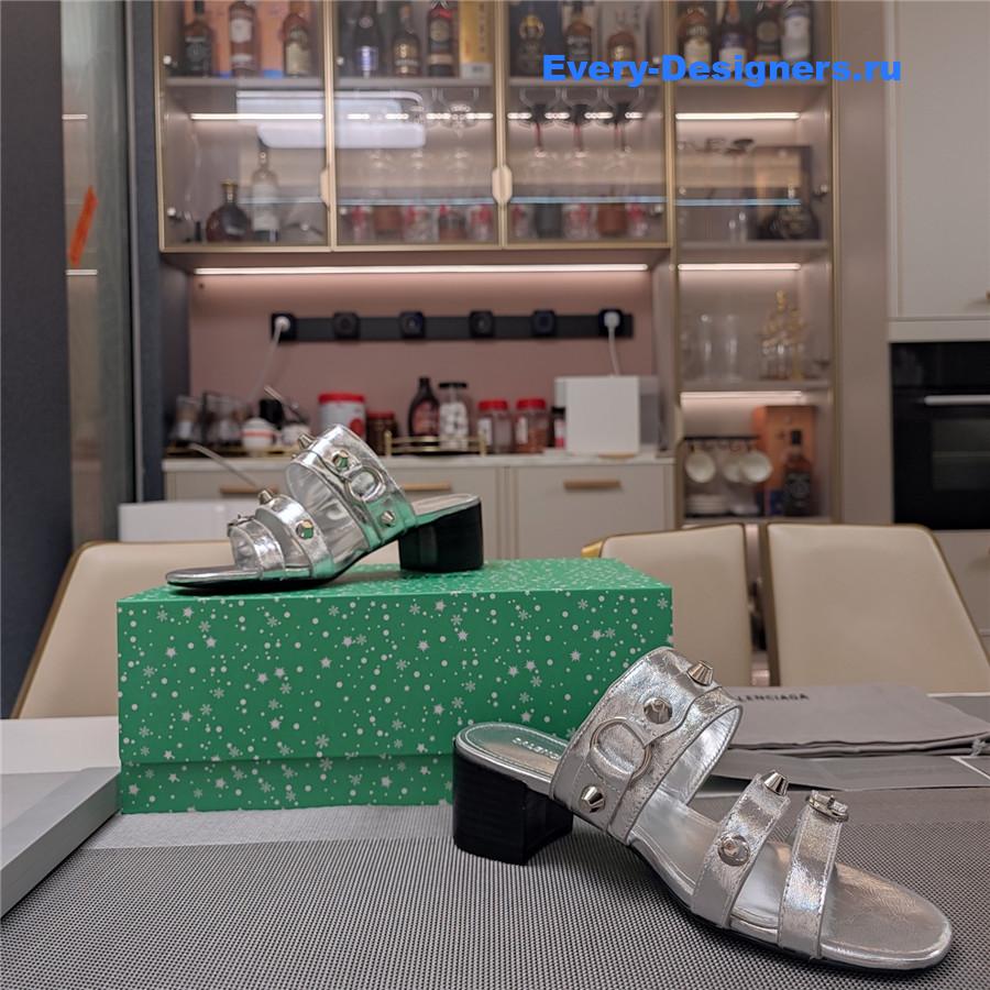 Ba1en*iaga silver buckled mule heeled sandals