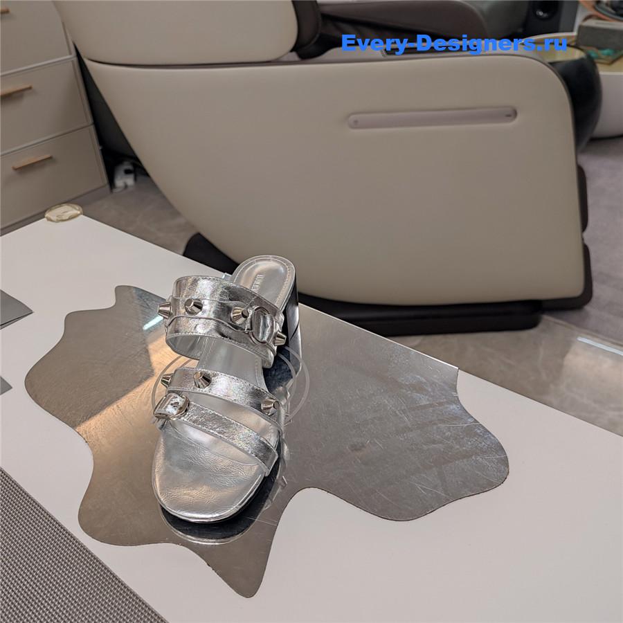 Ba1en*iaga silver buckled mule heeled sandals