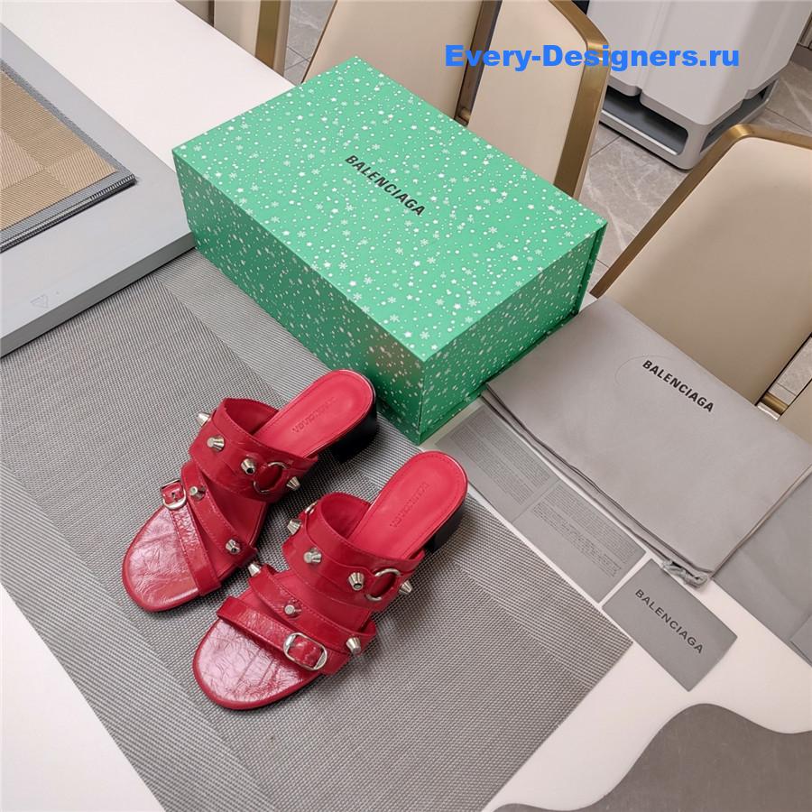Ba1en*iaga red buckled mule heeled sandals