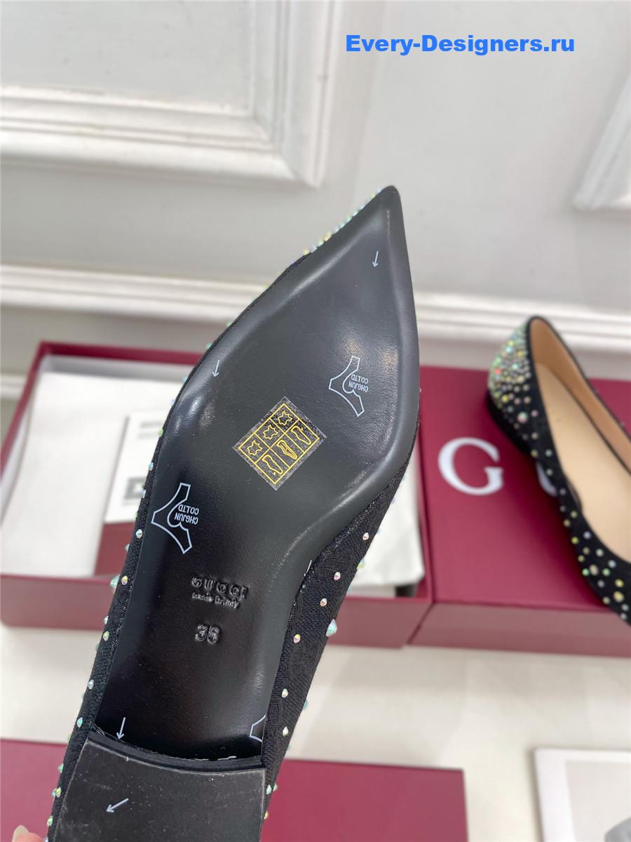 Gvc*1 horsebit pointed rhinestone slingback flats black