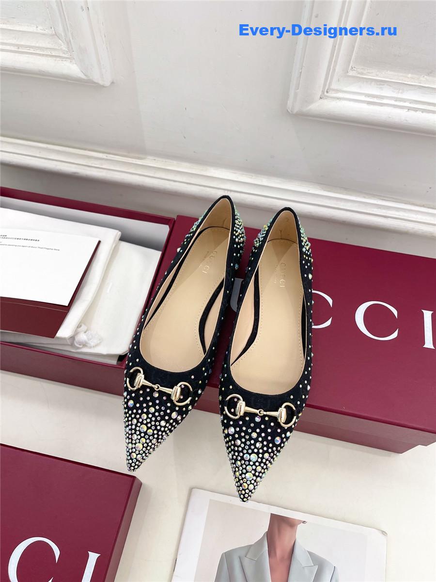 Gvc*1 horsebit pointed rhinestone slingback flats black