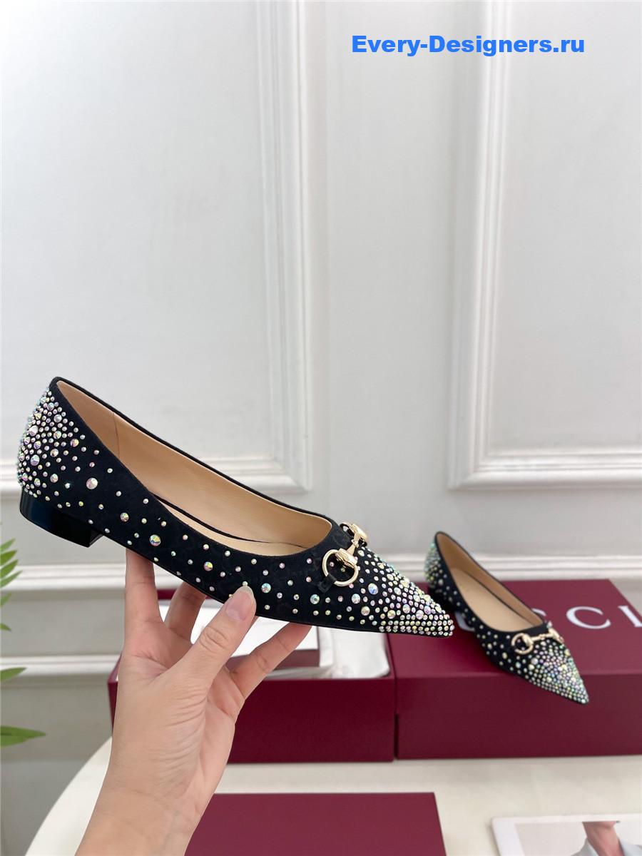 Gvc*1 horsebit pointed rhinestone slingback flats black
