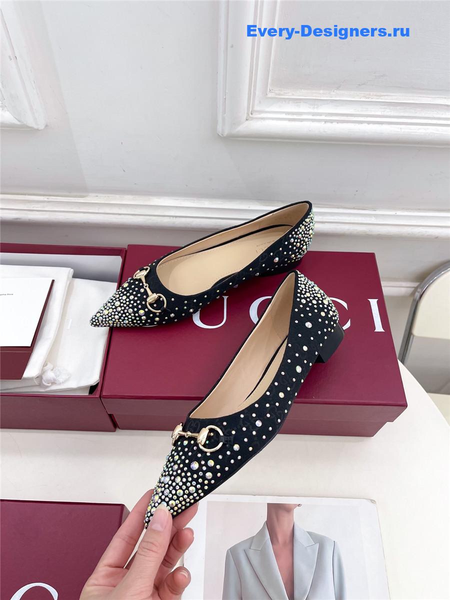 Gvc*1 horsebit pointed rhinestone slingback flats black