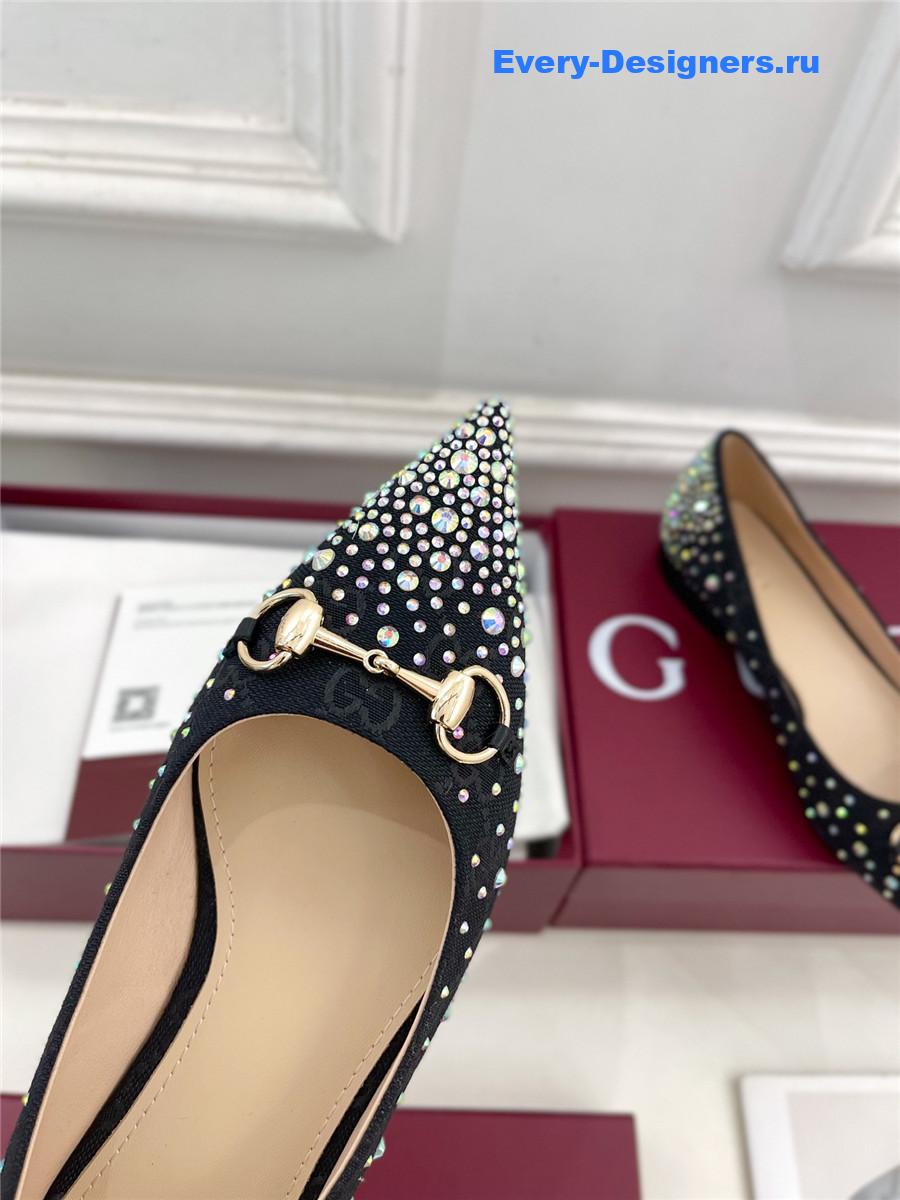 Gvc*1 horsebit pointed rhinestone slingback flats black