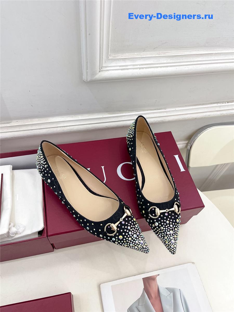 Gvc*1 horsebit pointed rhinestone slingback flats black