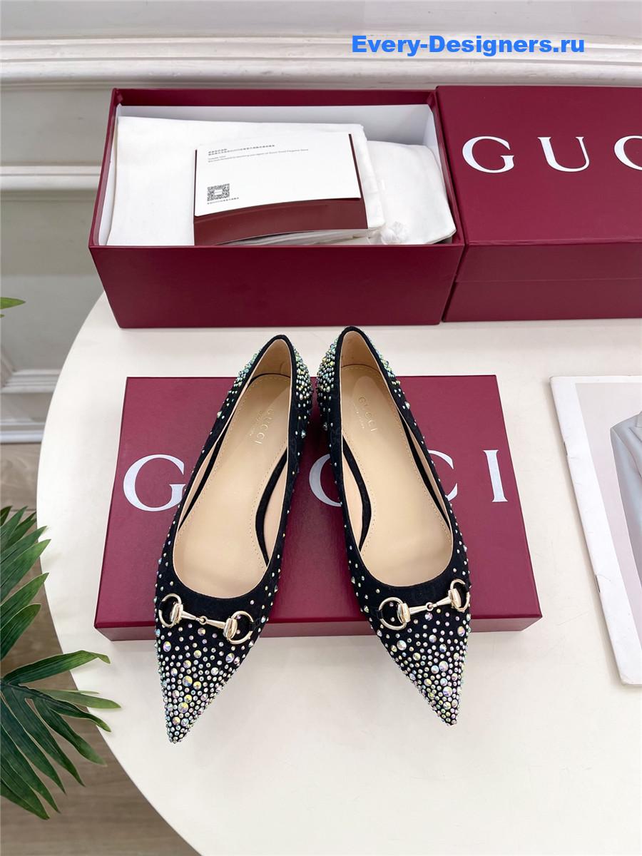 Gvc*1 horsebit pointed rhinestone slingback flats black