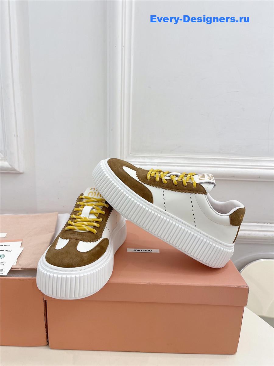 Miu Miu Brown Lace-Up Low Top Platform Sneakers