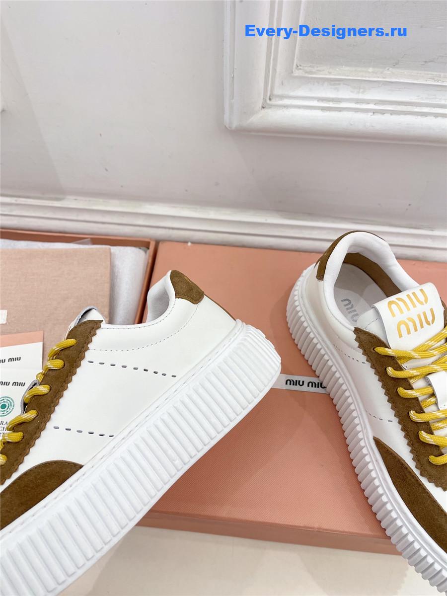 Miu Miu Brown Lace-Up Low Top Platform Sneakers