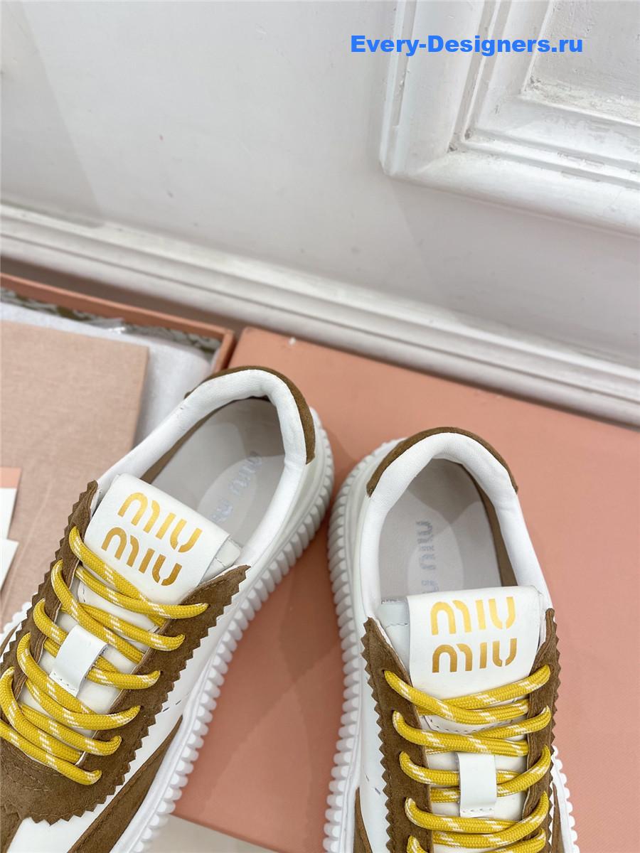 Miu Miu Brown Lace-Up Low Top Platform Sneakers