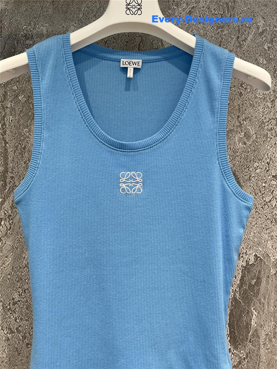 L0ew* embroidered ribbed tank top blue