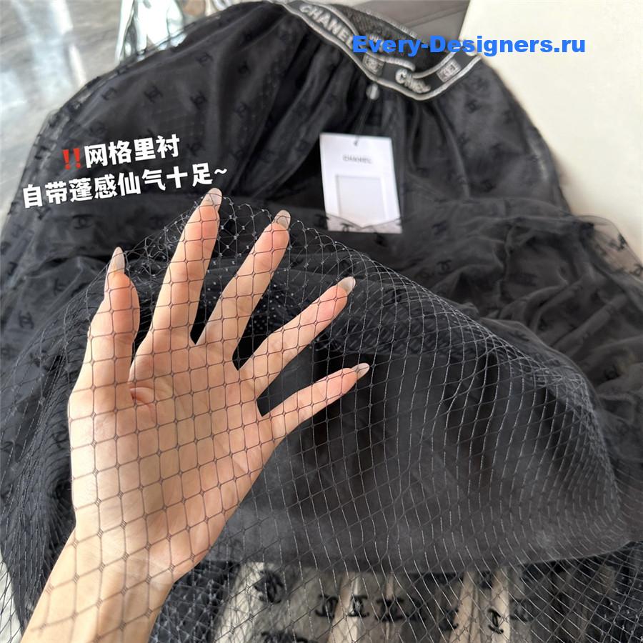Ch**el black flocked mesh skirt