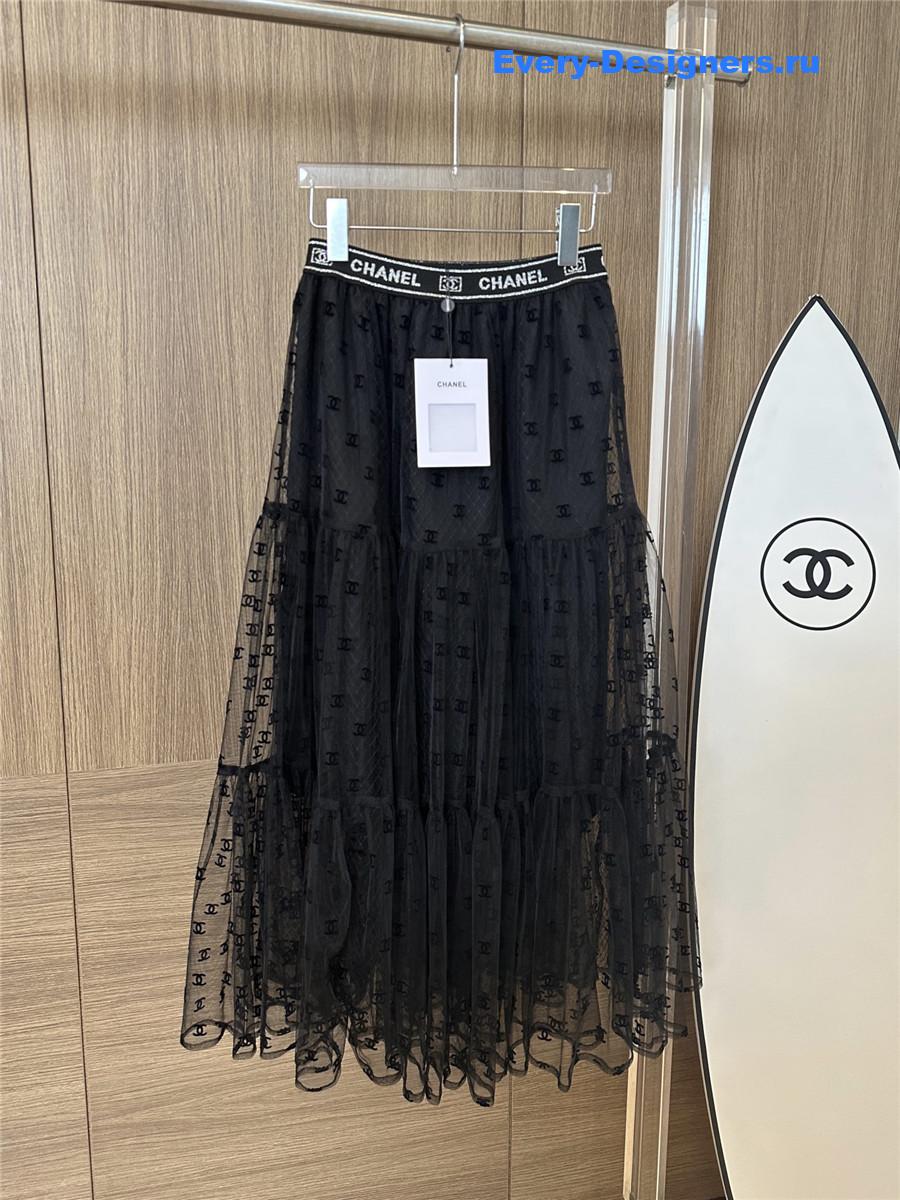 Ch**el black flocked mesh skirt