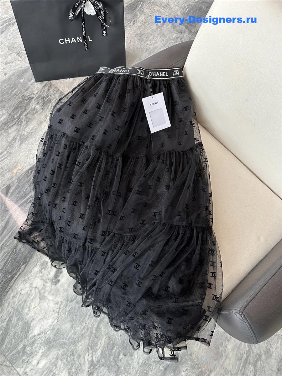 Ch**el black flocked mesh skirt