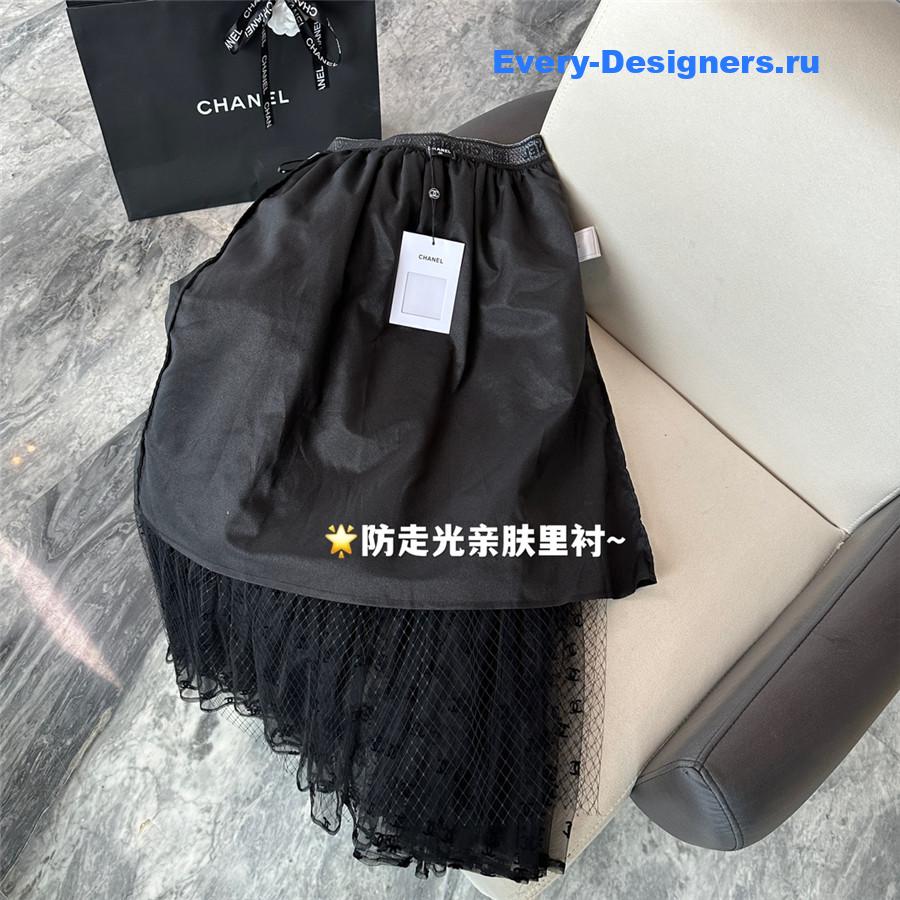 Ch**el black flocked mesh skirt