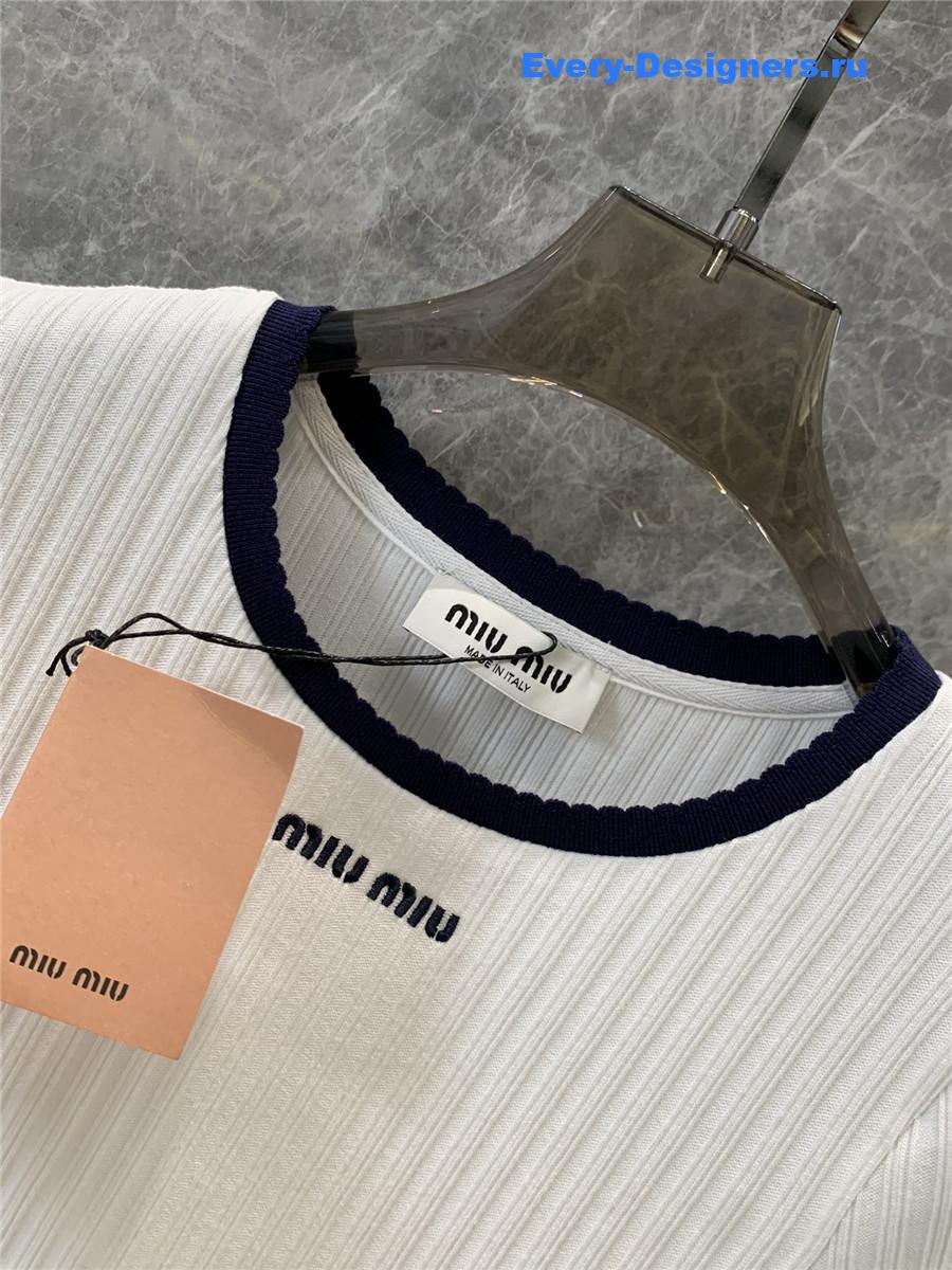 Miu Miu Embroidered Crew Neck Top