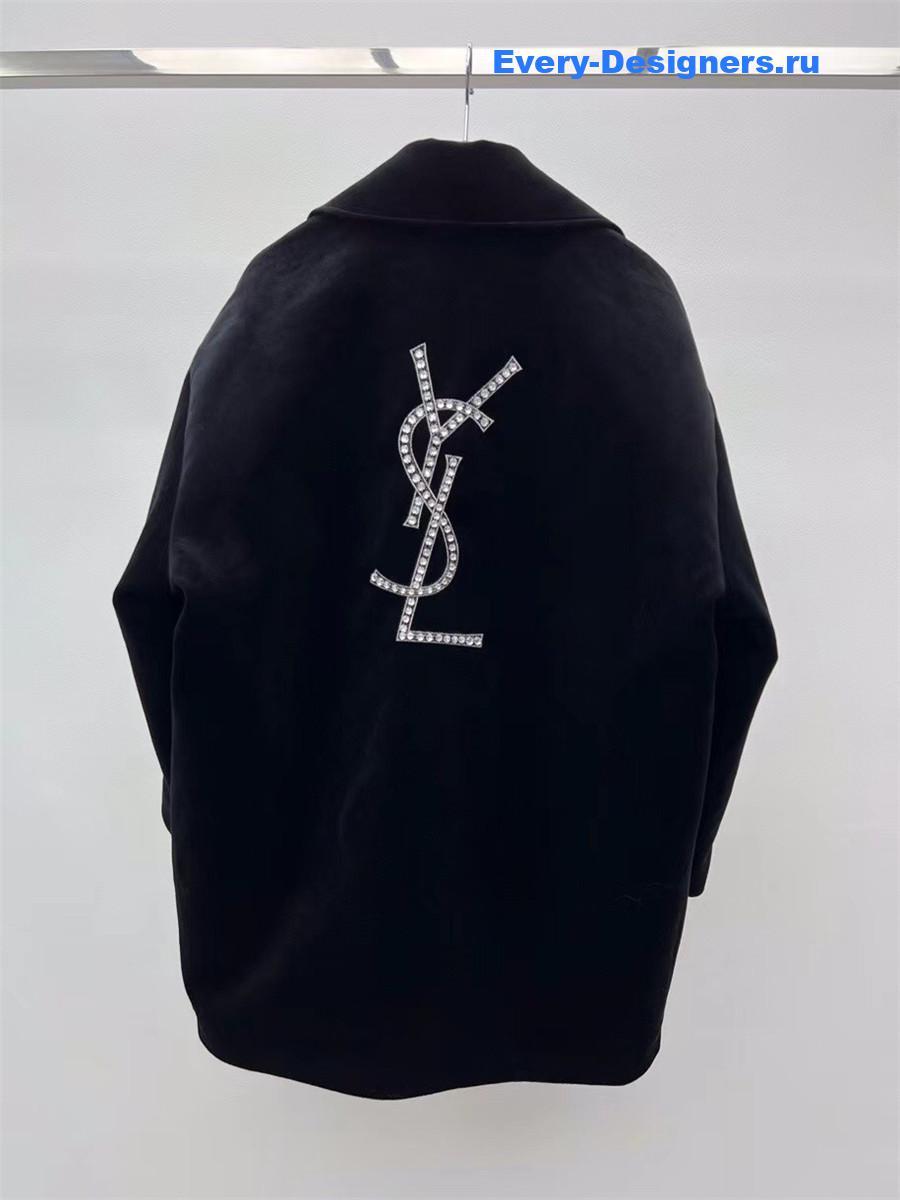 Sa1nt Lau*nt crystal-embellished velvet coat