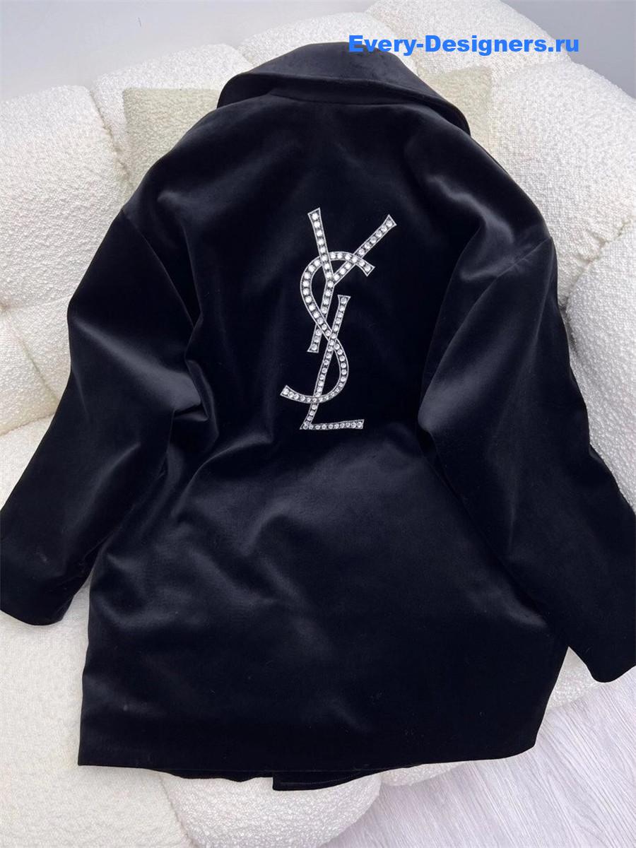 Sa1nt Lau*nt crystal-embellished velvet coat