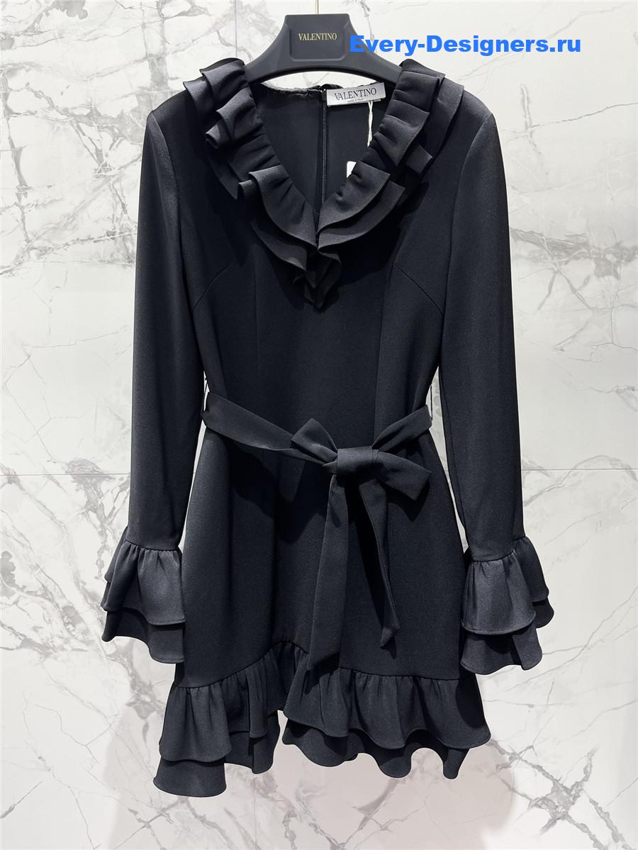 Va1e*ntin0 v-neck ruffle dress black