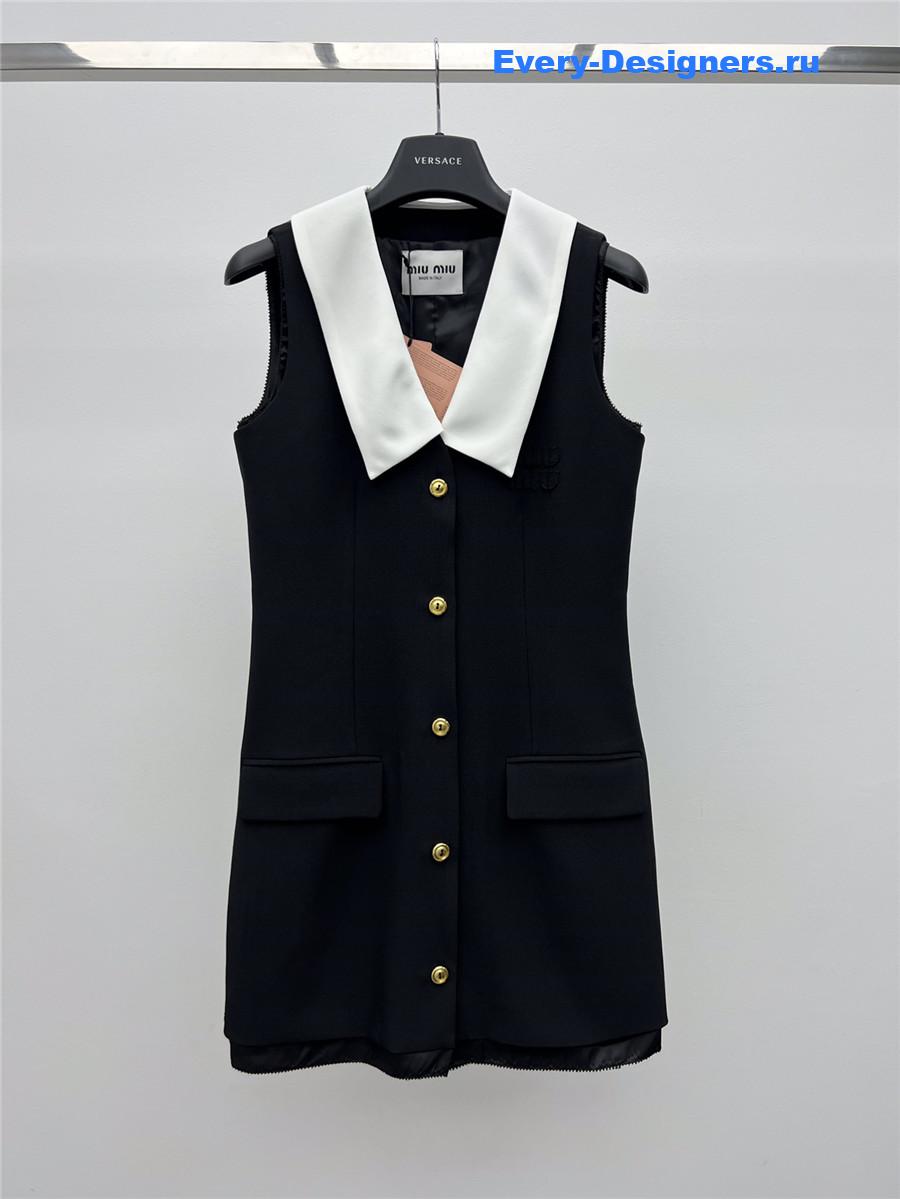 Miu Miu Black Grain De Poudre Wool Mini-Dress