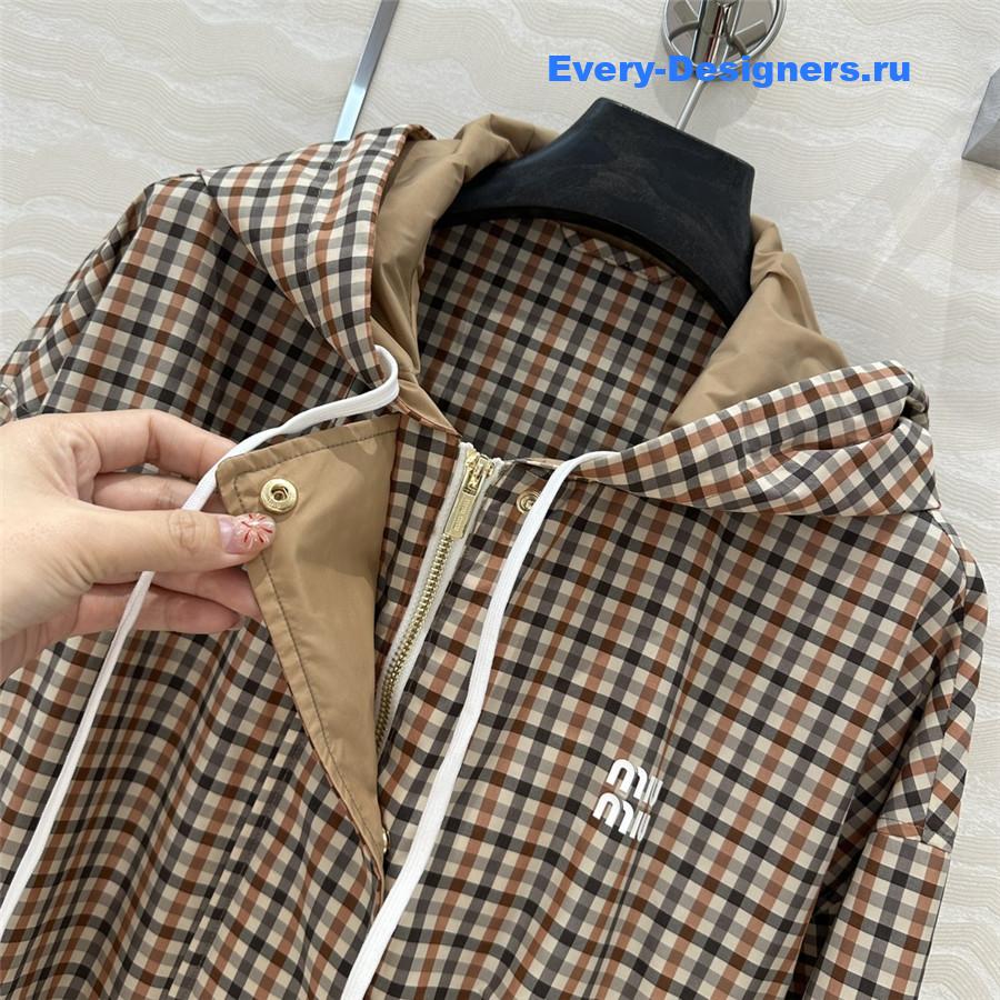 Miu Miu Vichy Pattern Blouson in Brown
