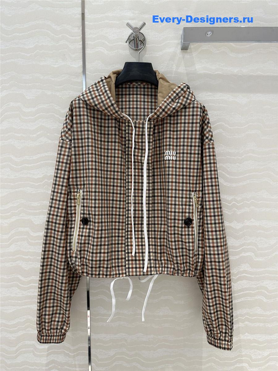 Miu Miu Vichy Pattern Blouson in Brown