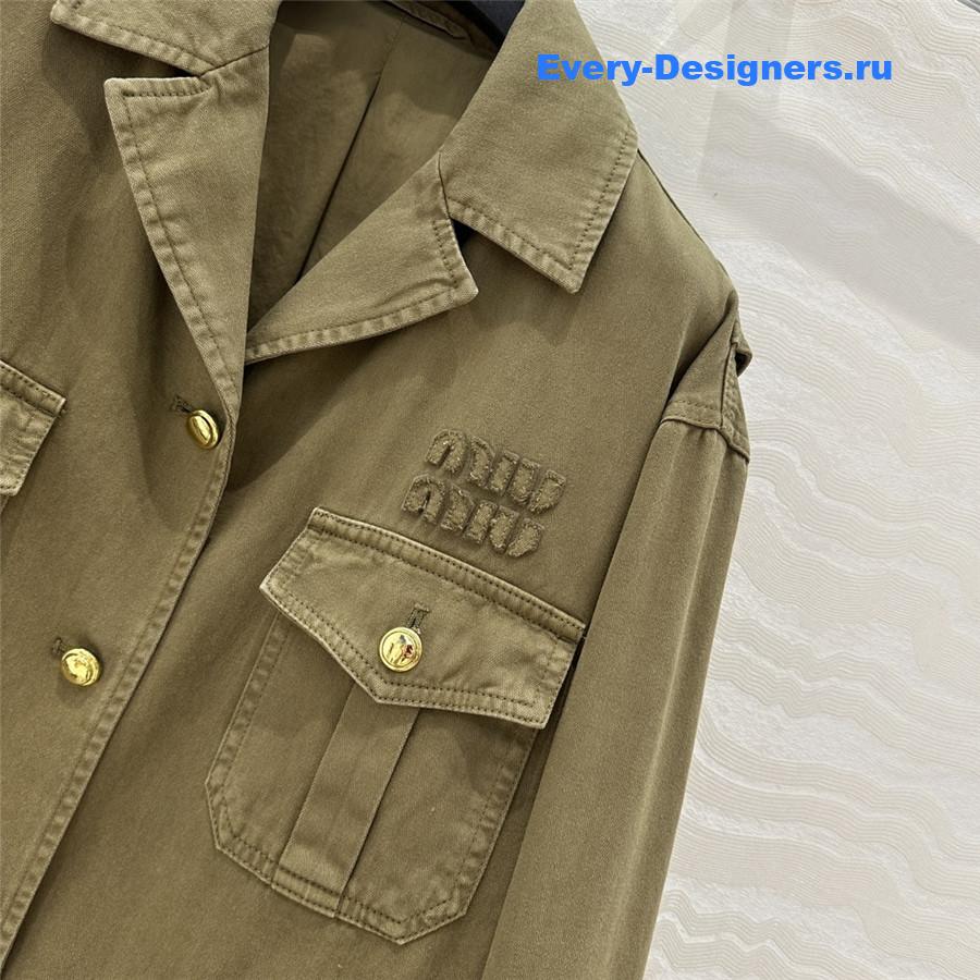 Miu Miu Olive Green Cotton Satin Jacket