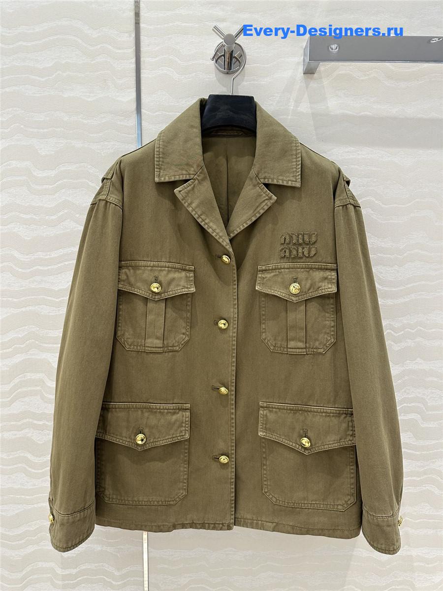 Miu Miu Olive Green Cotton Satin Jacket