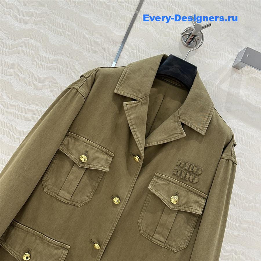 Miu Miu Olive Green Cotton Satin Jacket