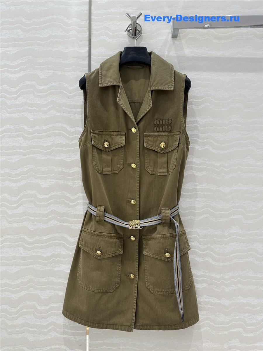 Miu Miu Olive Green Cotton Satin Dress