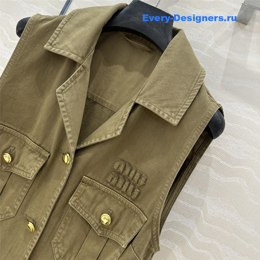 Miu Miu Olive Green Cotton Satin Dress