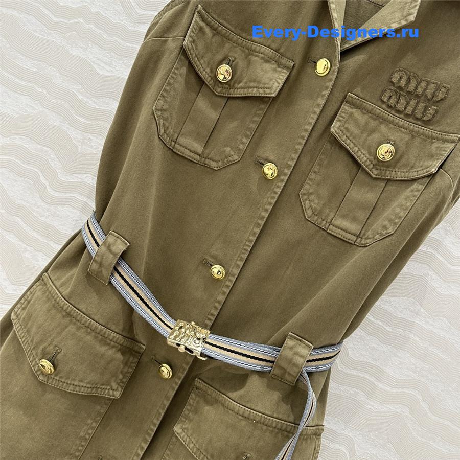 Miu Miu Olive Green Cotton Satin Dress