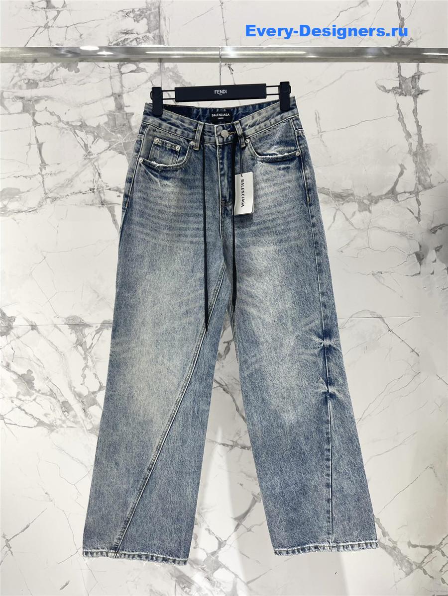 Ba1en*iaga irregular drawstring jeans