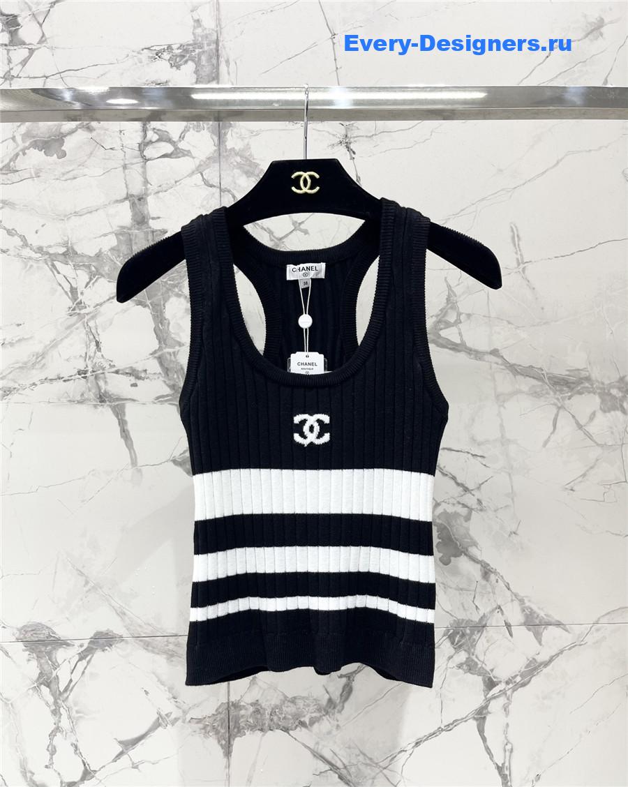 Ch**el black white striped knitted vest