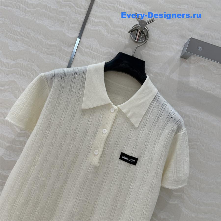 Miu Miu Polo Neck Knit Short Sleeve Sweater