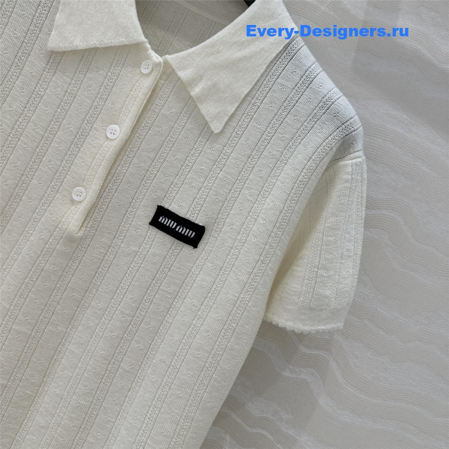 Miu Miu Polo Neck Knit Short Sleeve Sweater