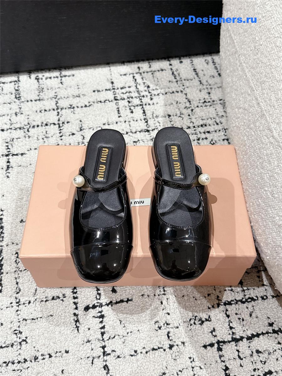 Miu Miu Block Heel Mary Jane Slippers Black