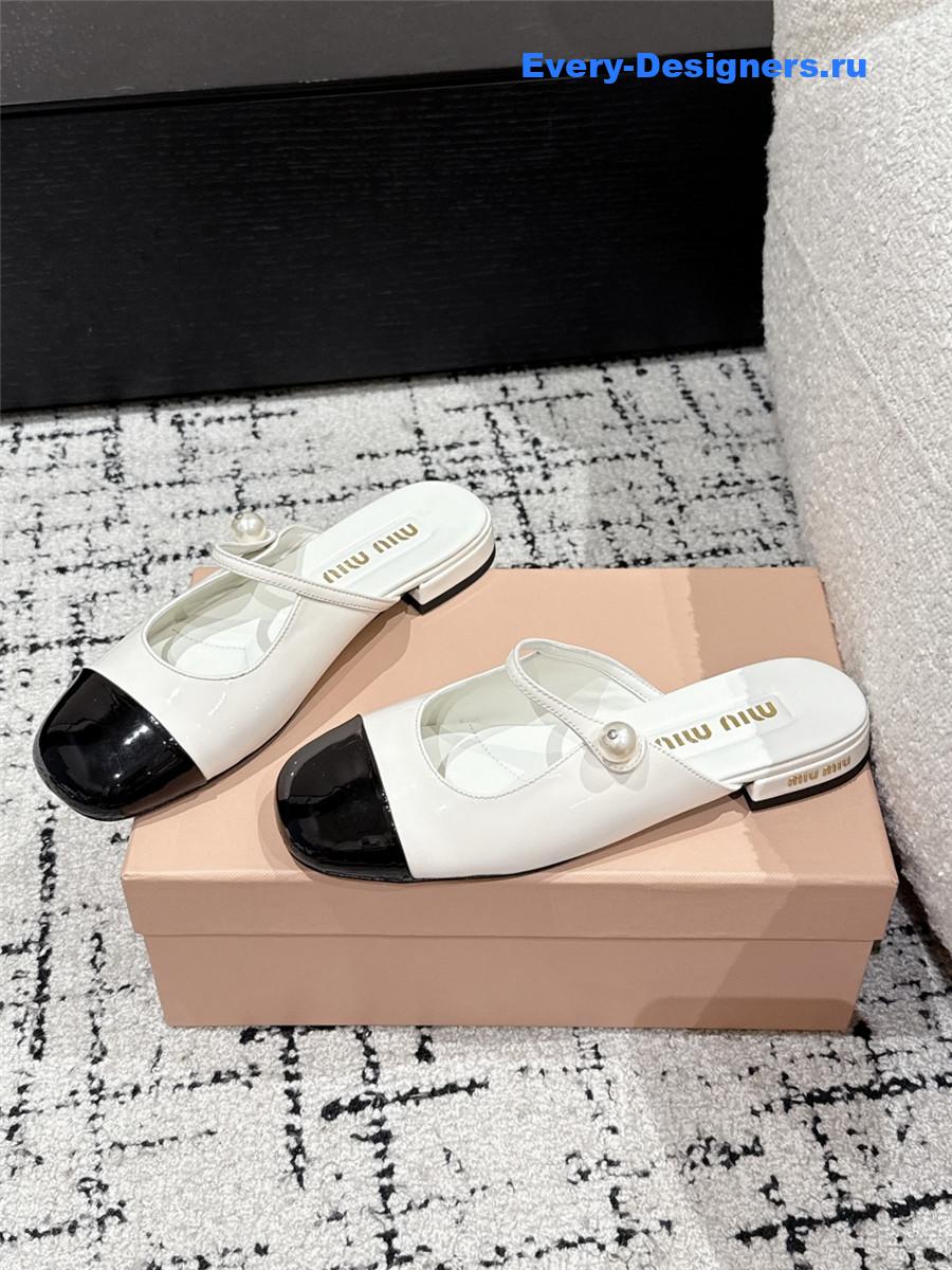 Miu Miu Block Heel Mary Jane Slippers White